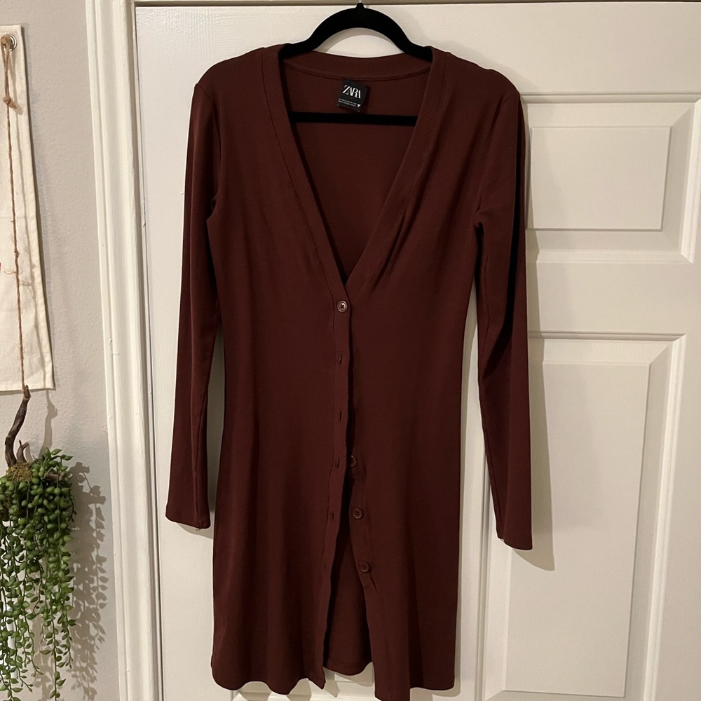Long brown Zara cardigan
